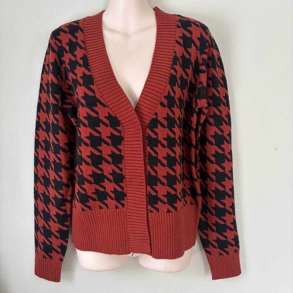 PHILOSOPHY Houndstooth Cardigan Sweater MEDIUM NWT! ($58.00) Terracotta - Picture 2 of 8